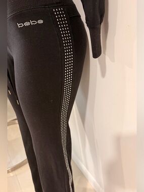 bebe Black Rhinestone-Trim Boot Cut Pants Y2K